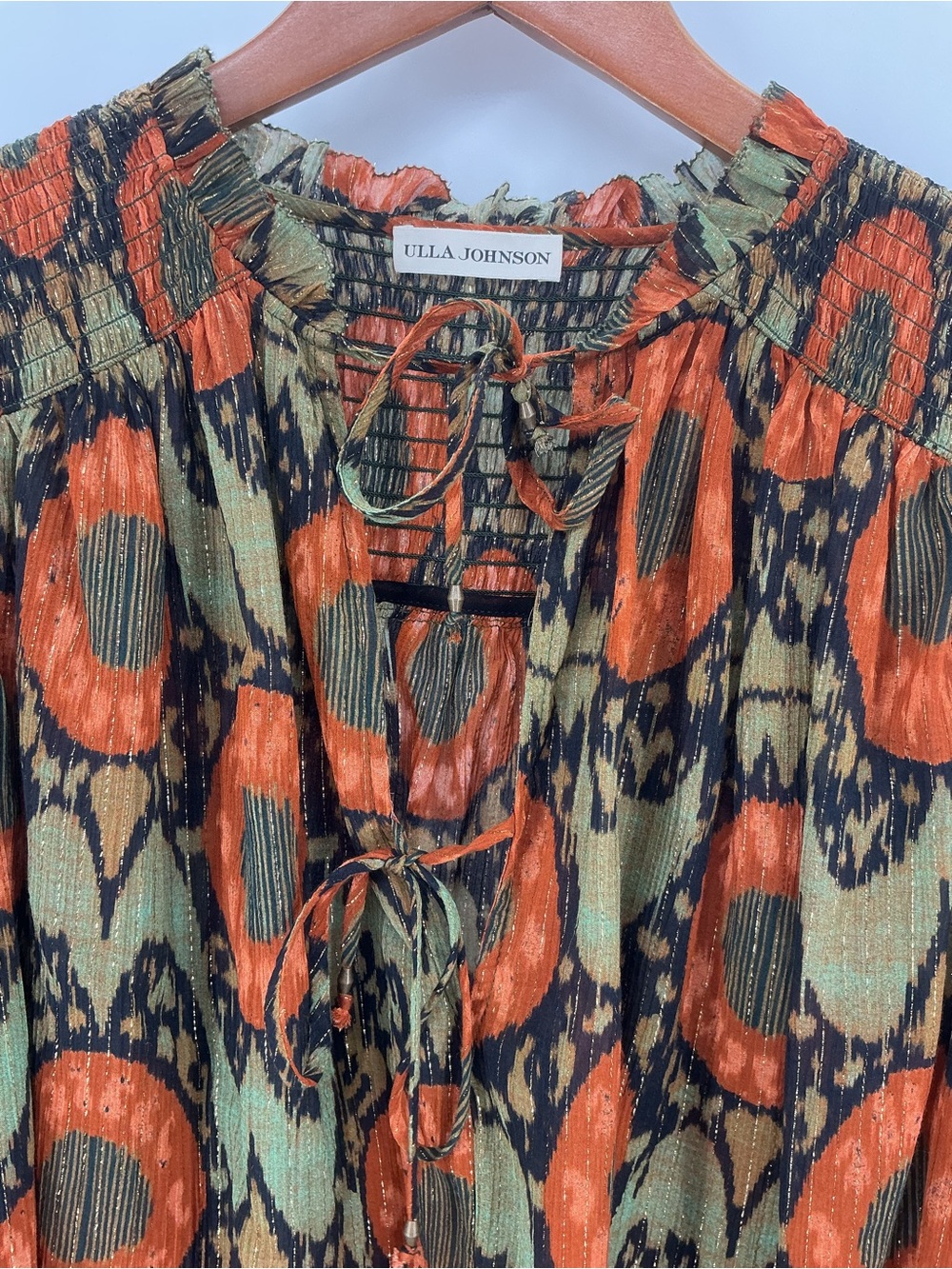 Ulla Johnson Anita Abstract Print Metallic Blouse Tie Neck NWOT Size 2 - Picture 10 of 11